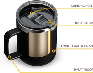 Stainless Steel Insulated Coffee Mug Tumbler with Handle, 12 oz 360ml Tumbler Cup with Lid for Hot & Cold Drinks