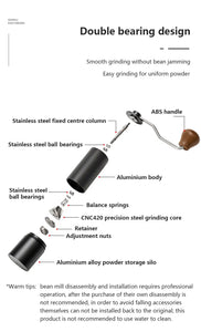 Chestnut Manual Coffee Grinder Burr Inside High Quality Portable Hand Grinder With Double Bearing Positioning