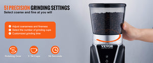 VEVOR 40MM Conical Burr Grind Setting Coffe Bean Electric Grinder Mocha Espresso Adjustment Coffee Machine for Home and Kitchen
